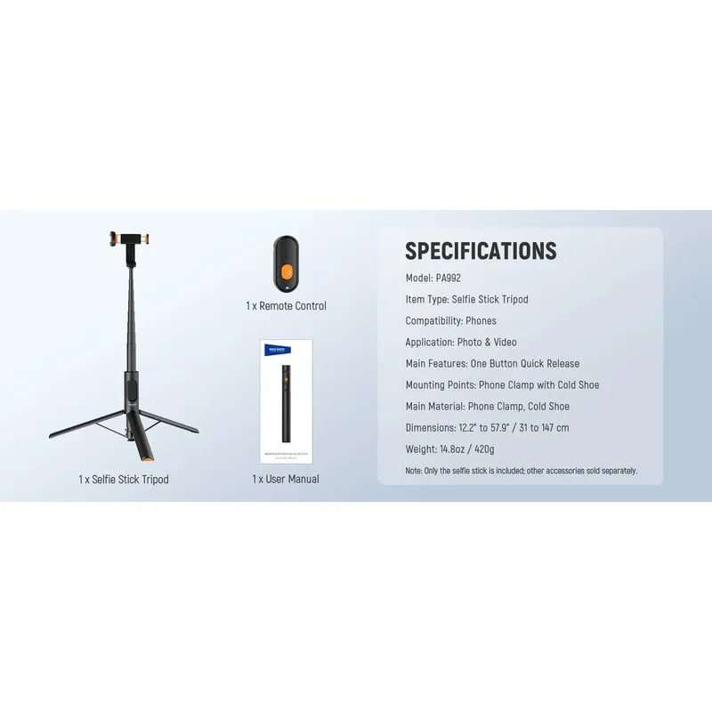 Neewer 57.9 Selfie Stick TriPod Compatible iPhone Android