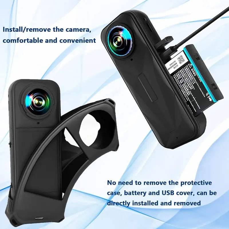 Funda Protect+ Goma+ Tapa De Lentes+ Cordón Para Insta360 X5 Negro