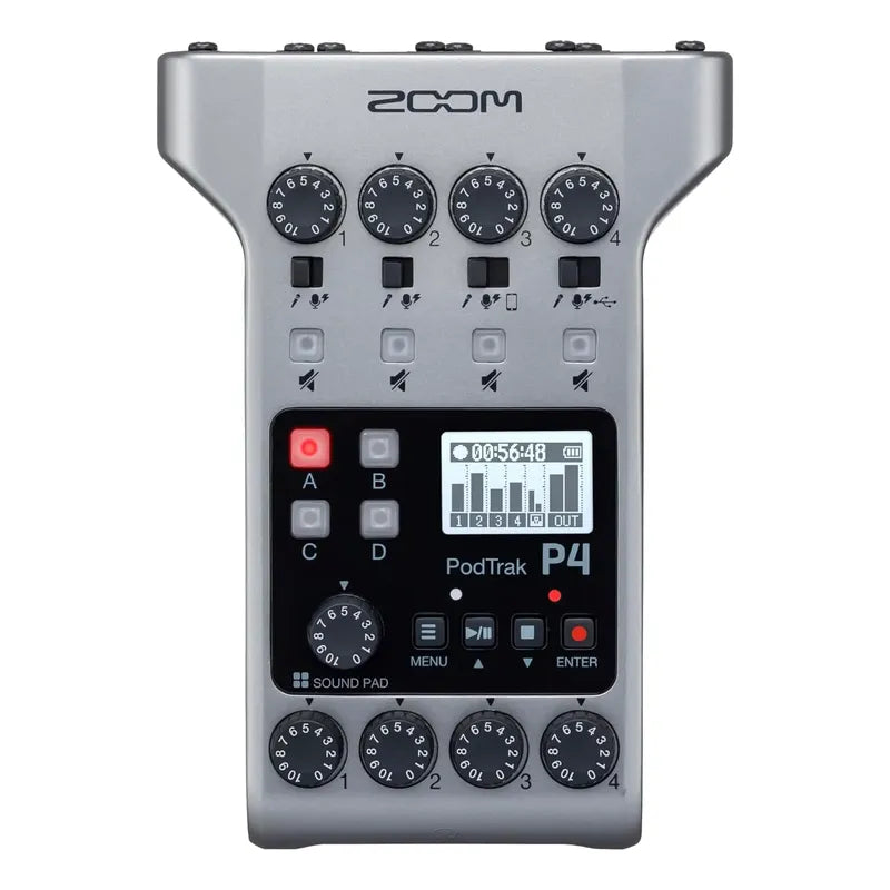 Grabadora Podcasts Zoom Podtrak P4, 4entradas Xlr+4 Headphon Plateado