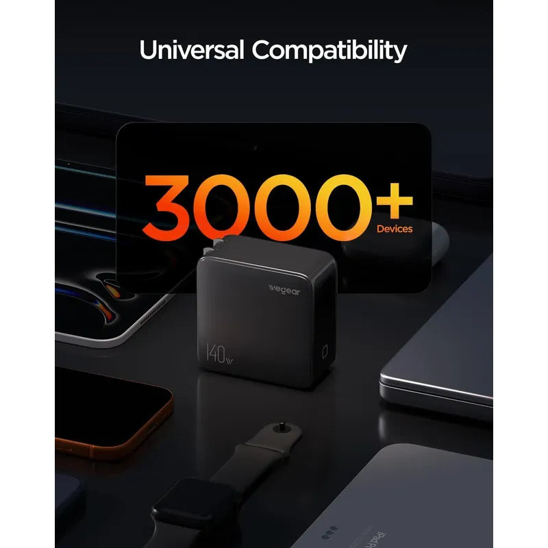 Cargador 140w Gan Usb C 4port Pd3.1 Fast Con Pantalla Tactil Negro