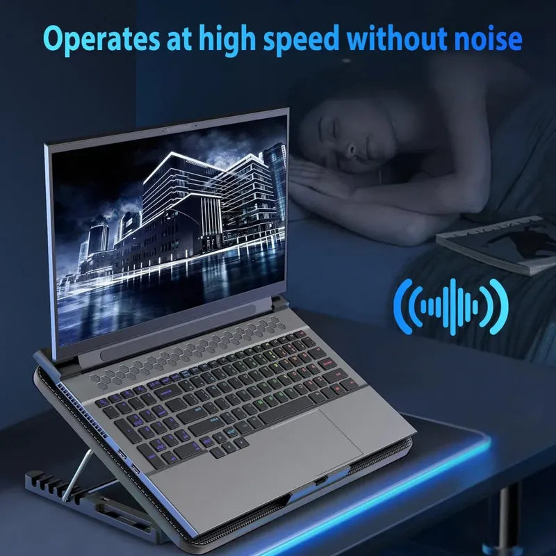 Base De Refrigeración Laptop Ventilador 6 Fan Blue Led Negro Azul