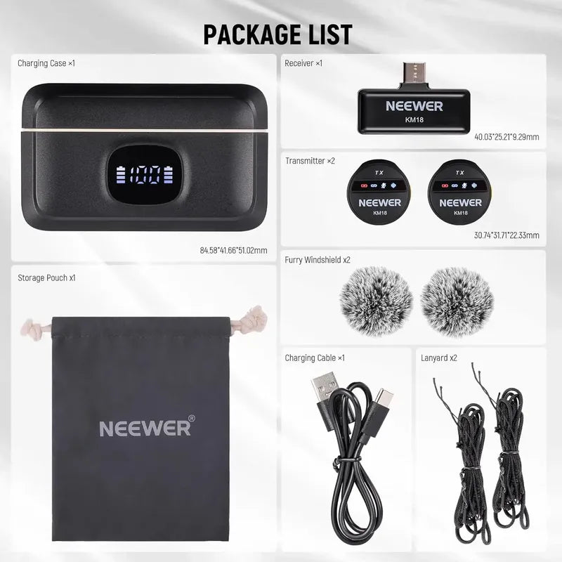 Microfonos Wireless Neewer Km18 Duo Usb C Negro