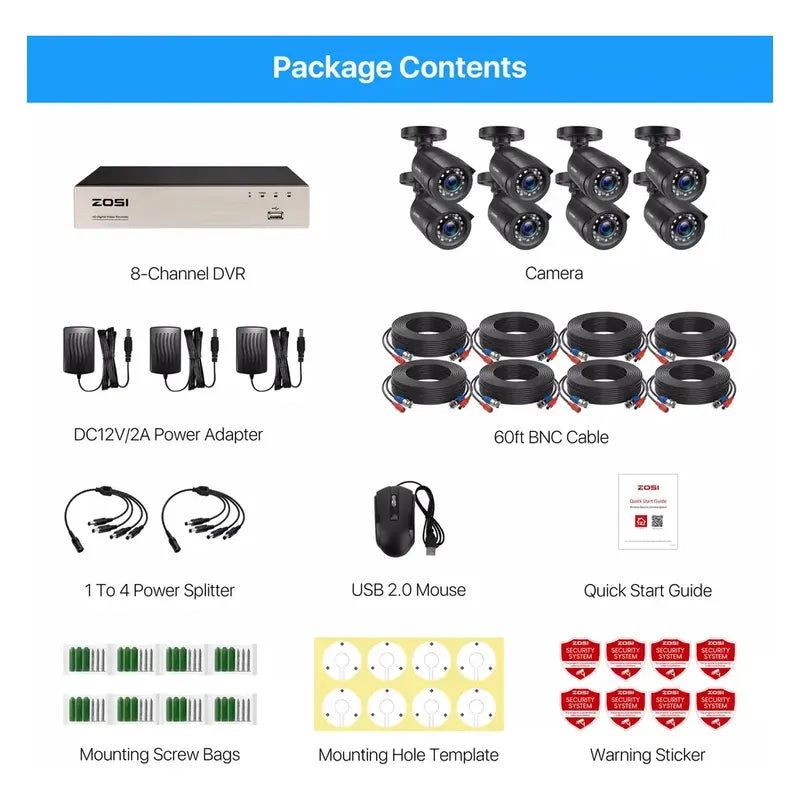 Sistema De Cámara Cctv Exteriores Zosi 8ch 5mp Lite Dvr1080p