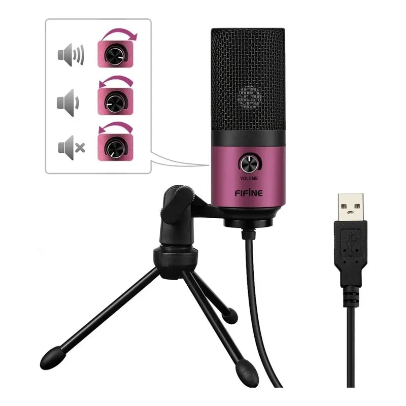 Micrófono Usb Fifine K669 Con Condensador De Metal Rojo/rosa