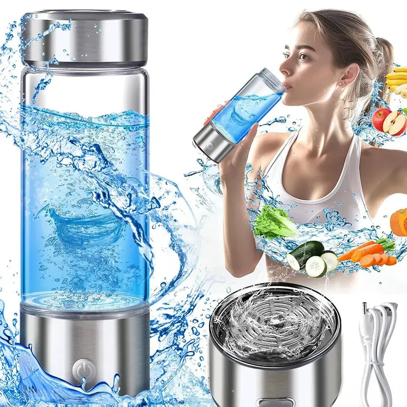 Botella De Agua D Hidrógeno Portátil Aquadaily Anti-oxidante Plateado