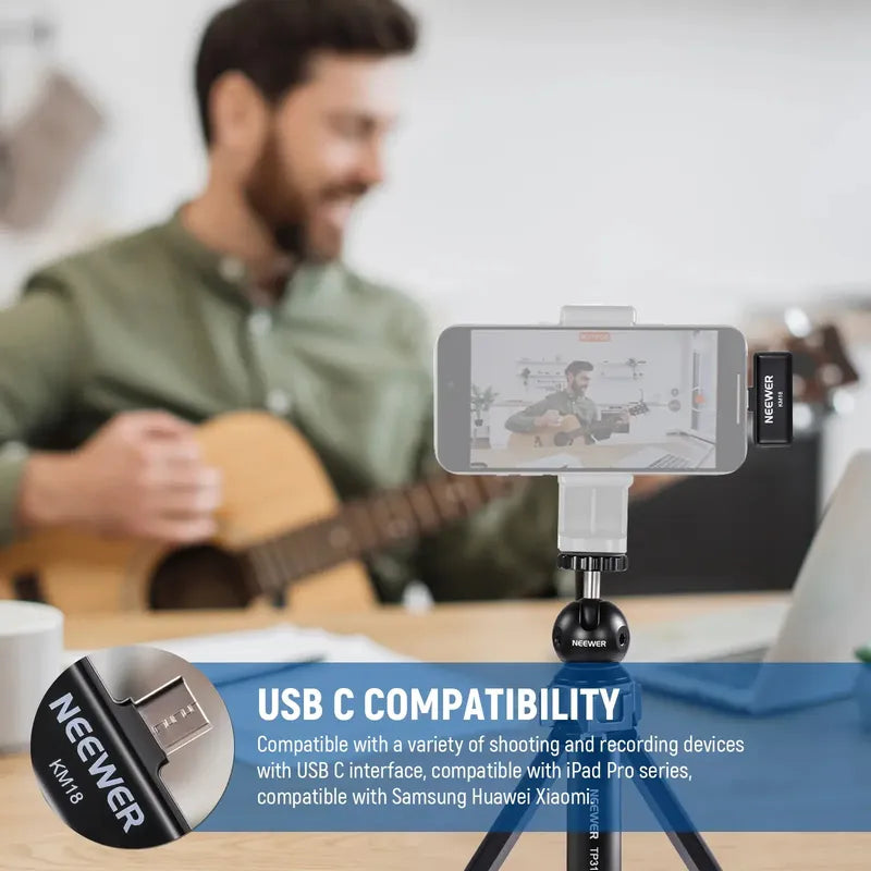Microfonos Wireless Neewer Km18 Duo Usb C Negro