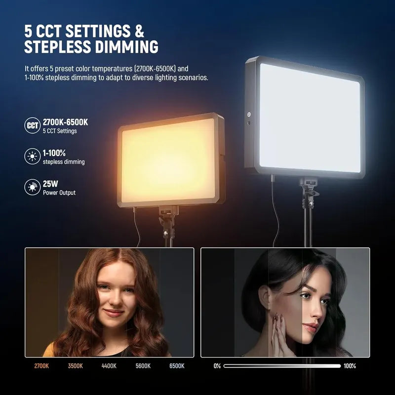 Panel De Video Led Neewer Bp25b Kit De Iluminación 25w Bcv Negro Blanco Cálido