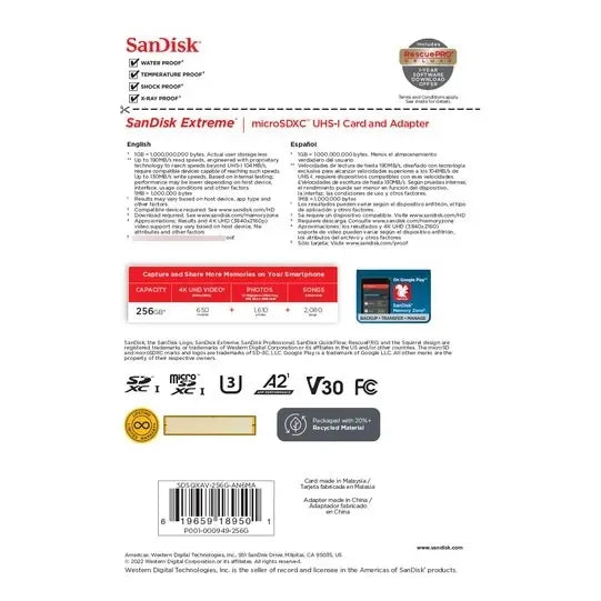 Memoria Microsdxc Sandisk Extreme Uhs-i De 256gb 190mb/s 130