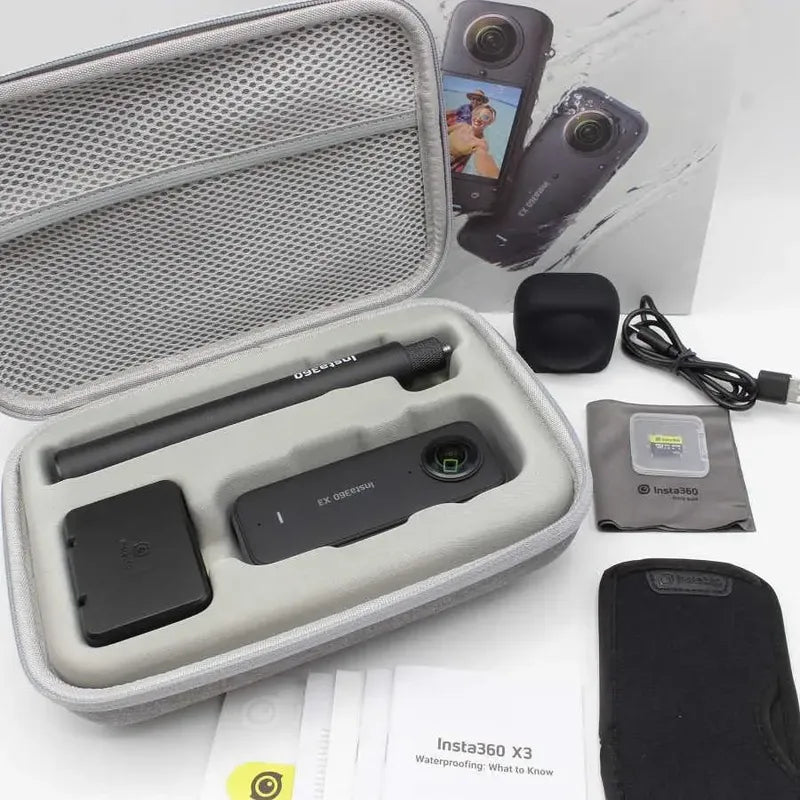 Camara Insta360 X3 Premium Kit Waterproof 360, 48mp 5.7k Negro