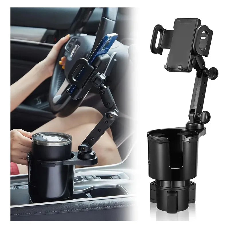 Portavasos Para Coche Soporte Ajustable Teléfono 2 En 1 Negro