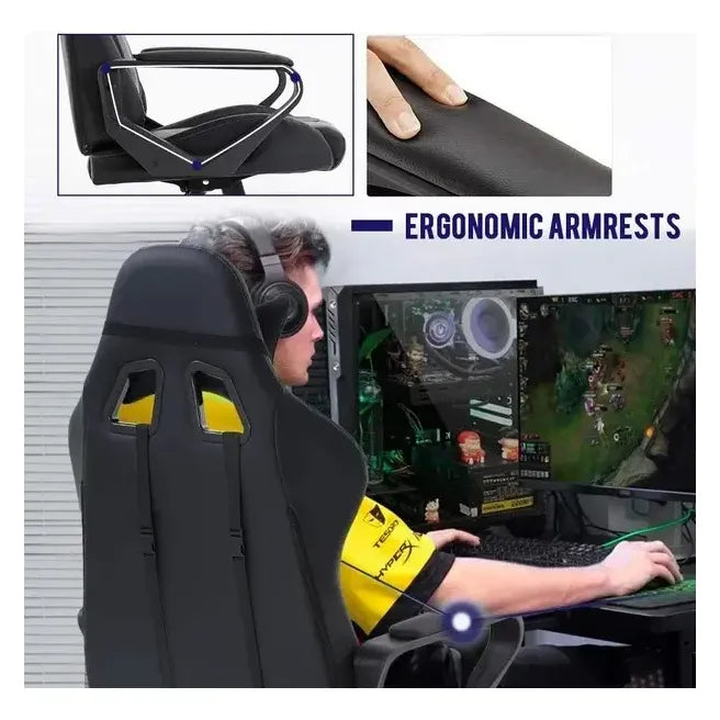 Silla Gaming Bestoffice Con Respaldo Alto Y Soporte Lumbar Negro Cuero Sintético