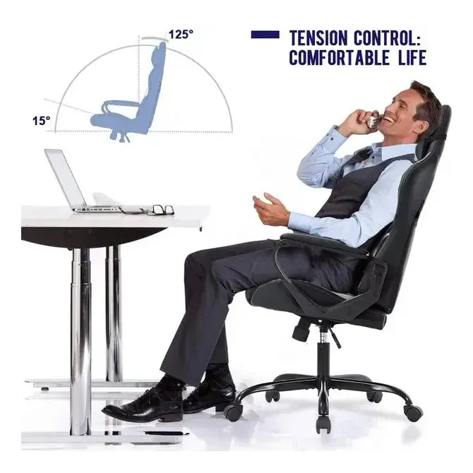 Silla Gaming Bestoffice Con Respaldo Alto Y Soporte Lumbar Negro Cuero Sintético