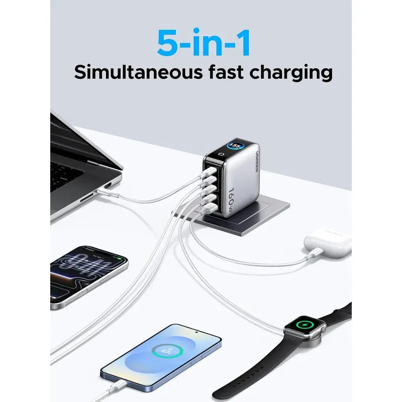 Ugreen Nexode Pro Charger, 160w Gan 5-port Fast Usb C Plateado