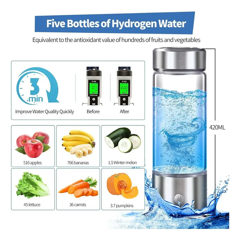 Botella De Agua D Hidrógeno Portátil Aquadaily Anti-oxidante Plateado