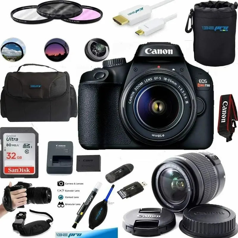 Camara Slr Canon Eos 4000d/rebel T100+ Lente 18-55mm+ Kit Negro