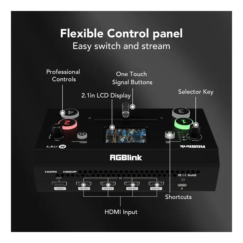 Rgblink Mini Mezclador Switcher Con 4 Entradas Hdmi 2k