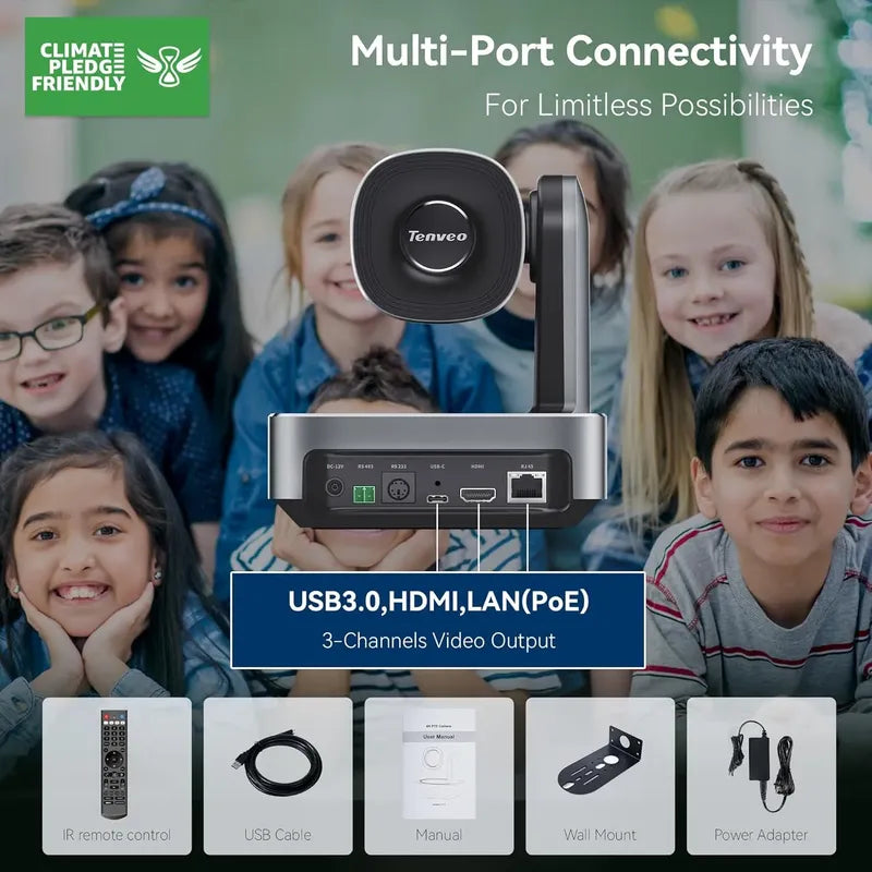 Camara Ptz 4k 12x Tenveo Vl12u Hdmi Ip Live Streaming Poe Azul Marino