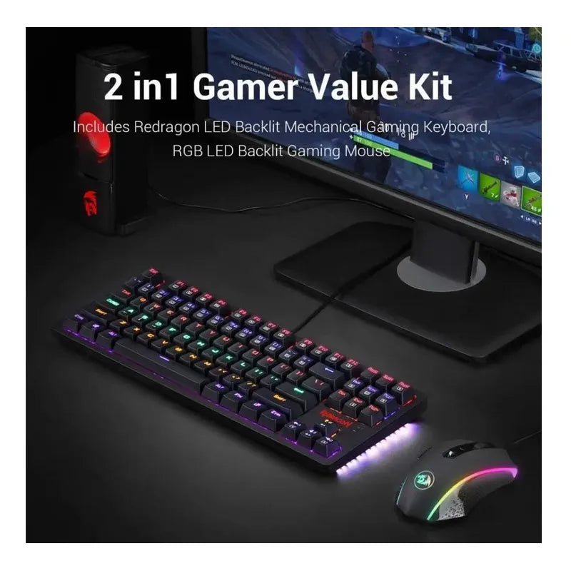 Teclado 60% Y Mouse Redragon S113 Gaming Mecanico Rgb Negro