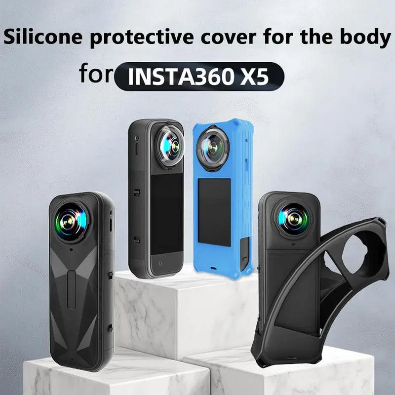 Funda Protect+ Goma+ Tapa De Lentes+ Cordón Para Insta360 X5 Negro
