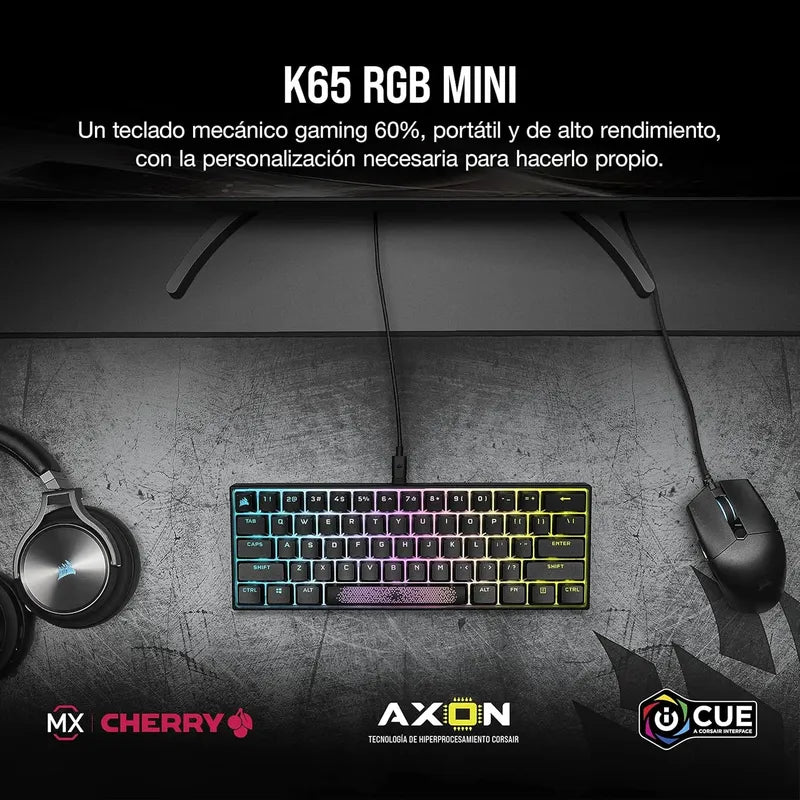 Teclado Corsair K65 Mini 60%, Mecánico Rgb Blanco Y Negro