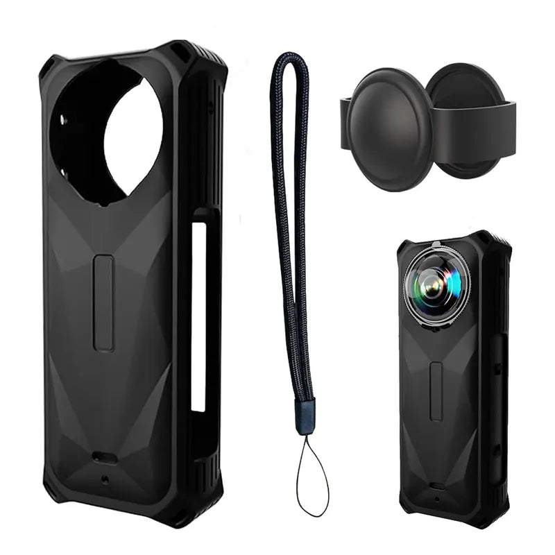 Funda Protect+ Goma+ Tapa De Lentes+ Cordón Para Insta360 X5 Negro