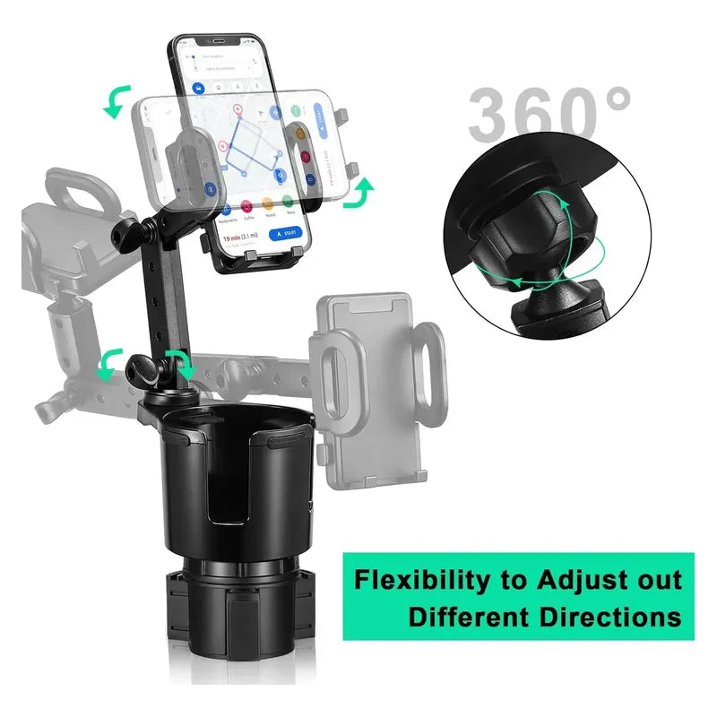 Portavasos Para Coche Soporte Ajustable Teléfono 2 En 1 Negro