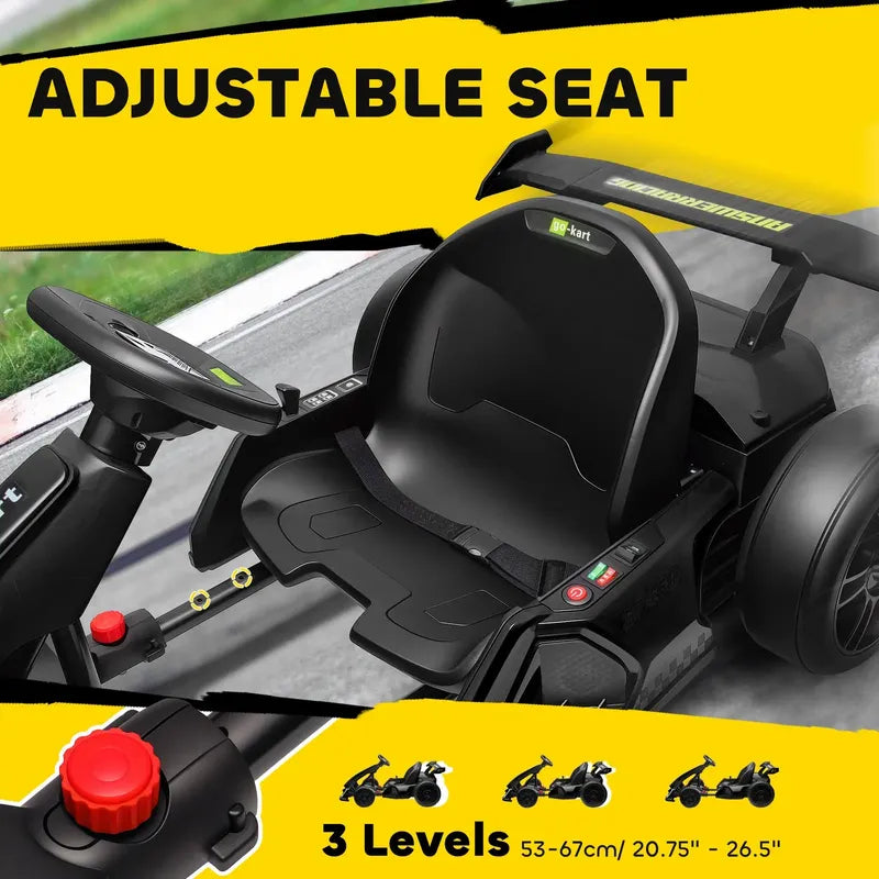 Go-kart Eléctrico 24v 12km/h Asiento Ajustable Arranque Suav Negro