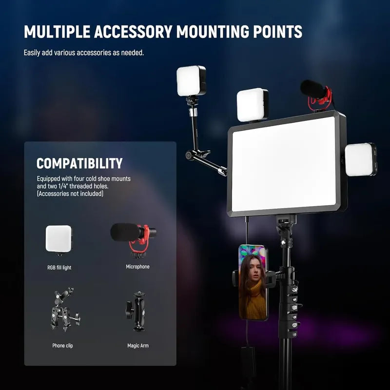 Panel De Video Led Neewer Bp25b Kit De Iluminación 25w Bcv Negro Blanco Cálido