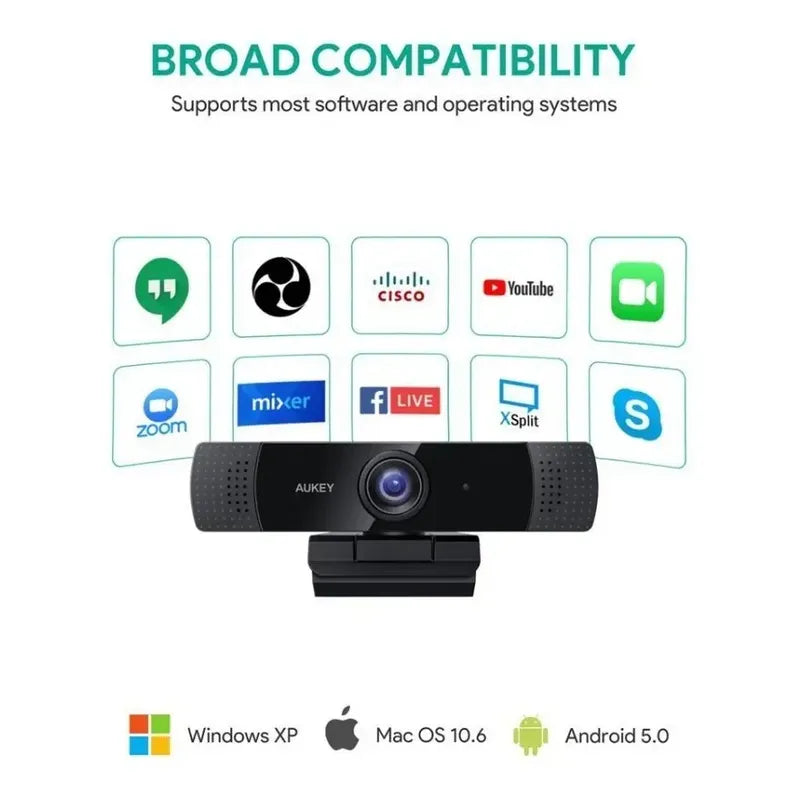 Webcam Aukey 1080p Dual Noise Reduction Stereo Microphones Negro