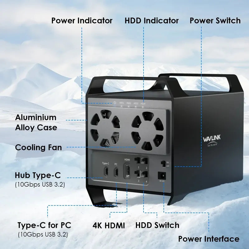 Gabinete Discos Duros De 4 Bahías Para Hdd/ssd De 3,5 /2,5 Negro