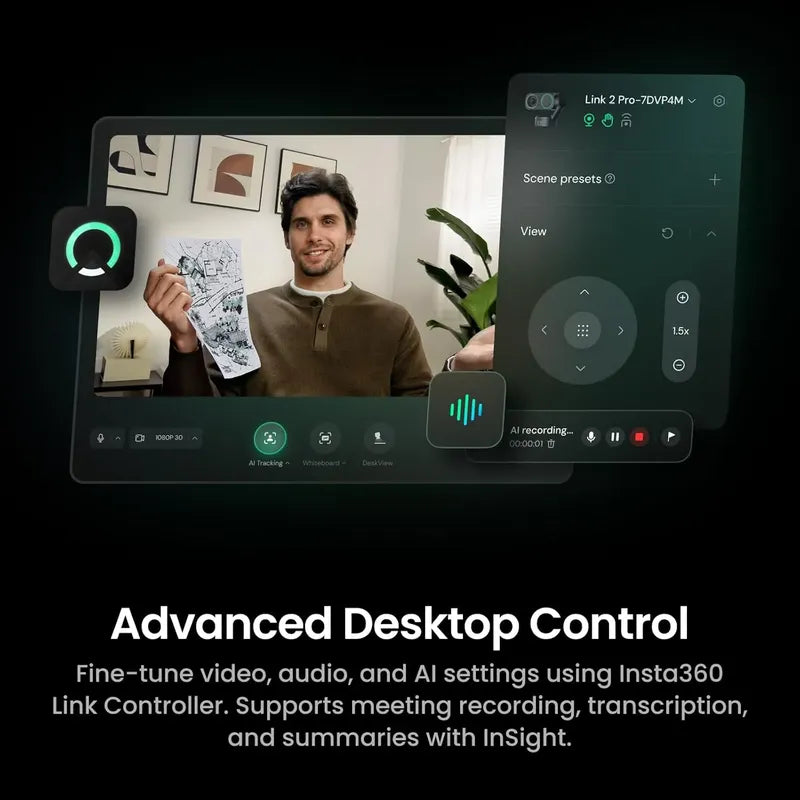 Cámara Insta360 Link 2 Pro Webcam Ptz 4k, Ia, Hdr, 1/1,3