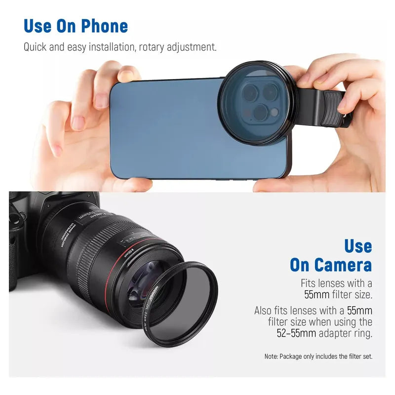 Kit Filtros Clip Neewer 55mm Nd32 Para Telefonos Y Camaras