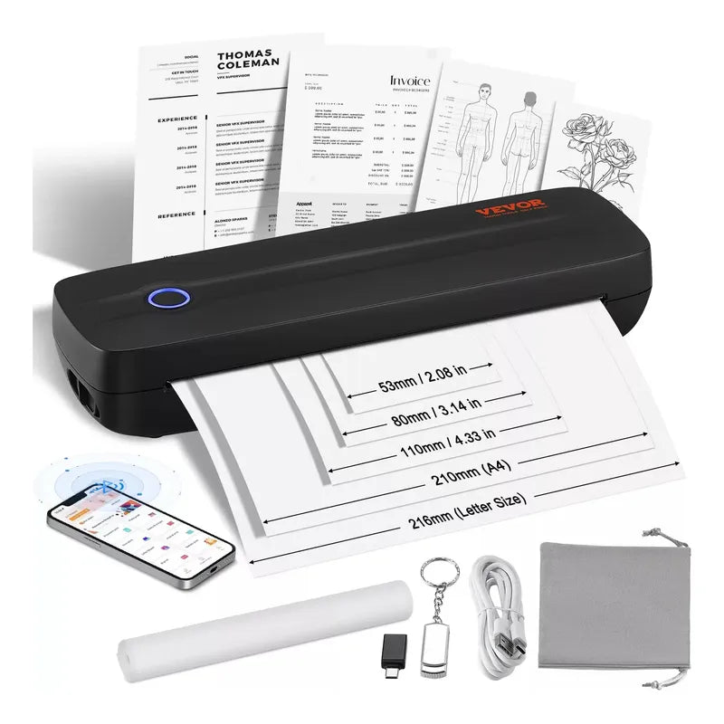 Impresora Portátil Vevor Inalámbrica Sin Tinta De 2600mah Negro