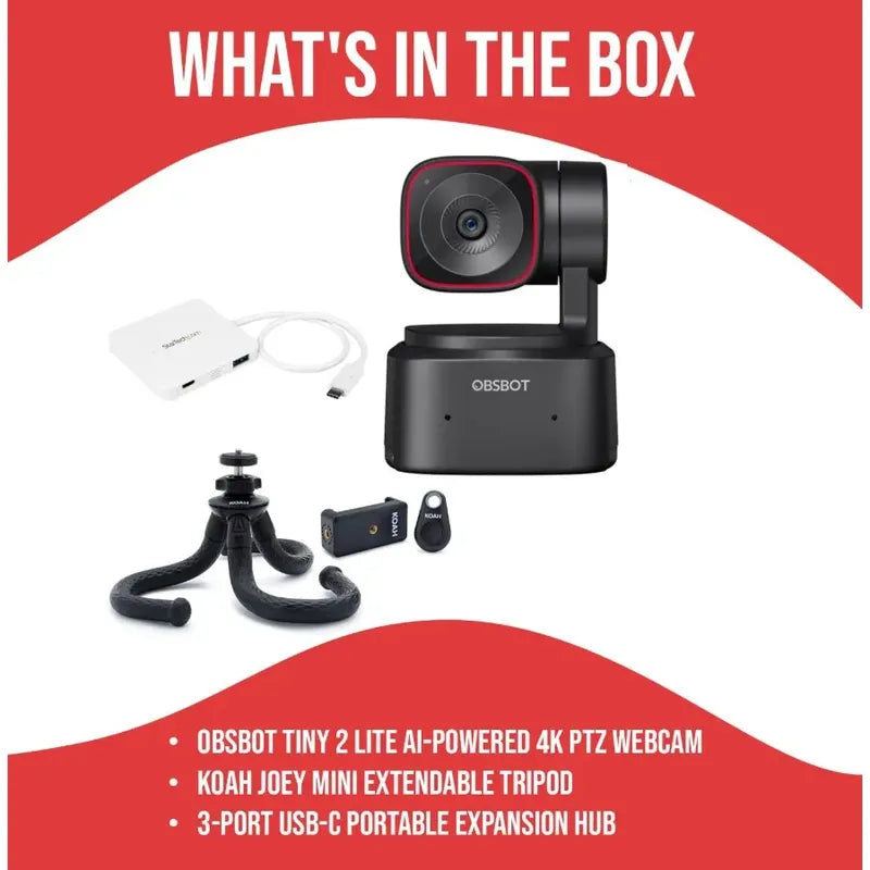 Cámara Web Ptz 4k Obsbot Tiny 2 Lite Con Ia, Cmos+ Bundle P.