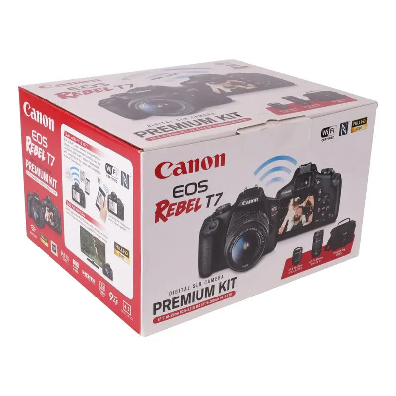 Canon Eos Rebel T7 Premium Kit 2 Lente Ef18-55mm+ef 75-300mm Negro