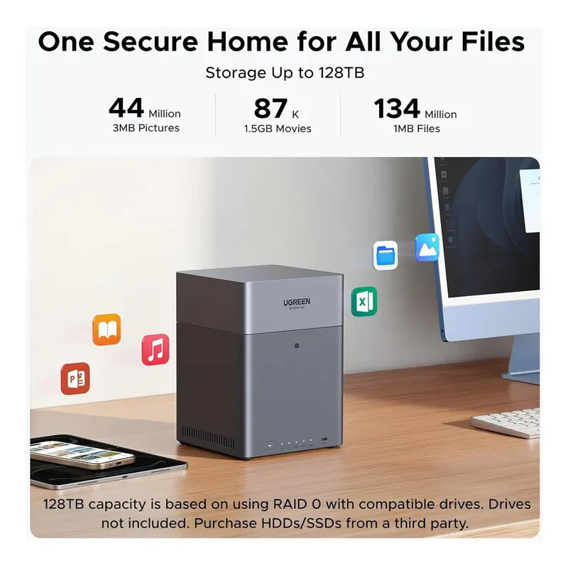 Nas Ugreen Dh4300 Plus 4 Bahia Capacidad 128tb Acceso Remoto