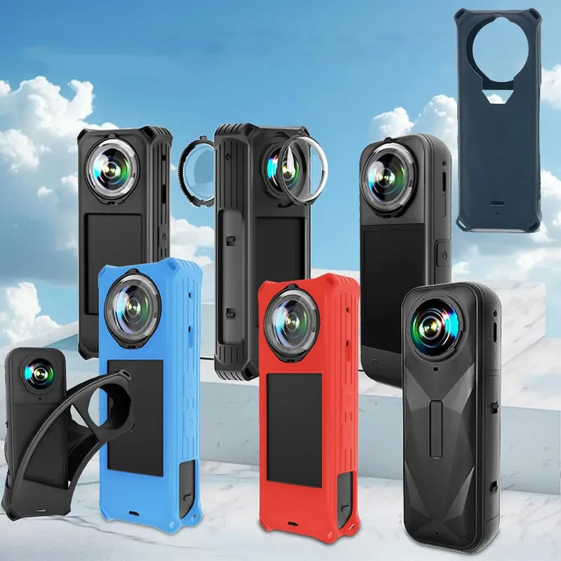 Funda Protect+ Goma+ Tapa De Lentes+ Cordón Para Insta360 X5 Negro