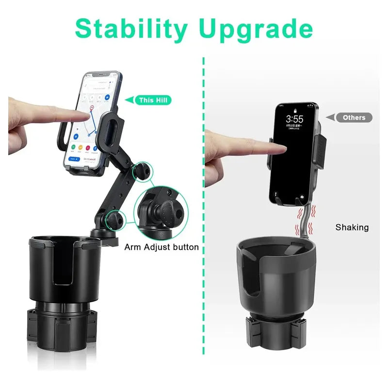 Portavasos Para Coche Soporte Ajustable Teléfono 2 En 1 Negro