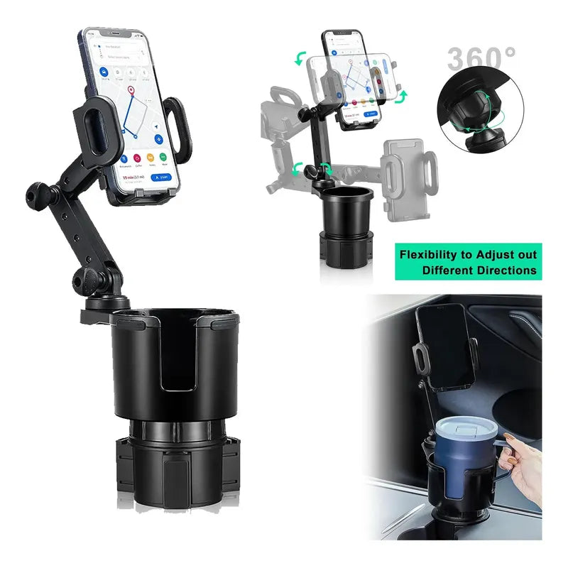 Portavasos Para Coche Soporte Ajustable Teléfono 2 En 1 Negro