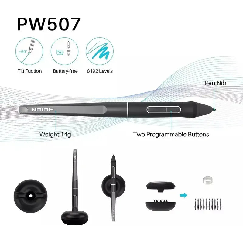 Tablet Gráfica Huion Kamvas Pro 13 Vidrio Ag + Lapiz Negro
