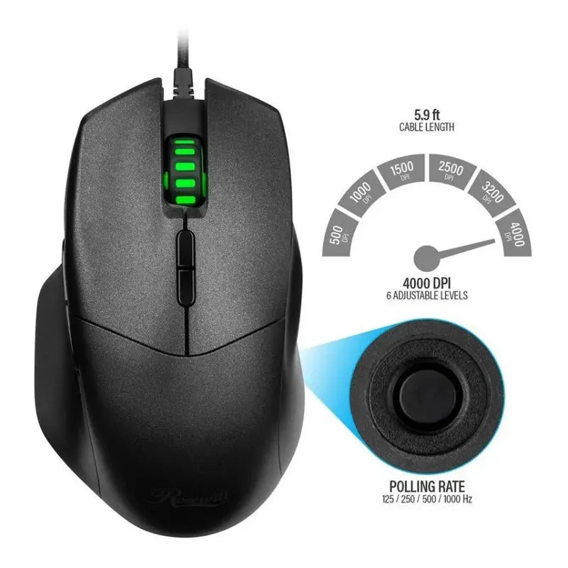 Mouse Óptico Gaming Rosewill D12 Con 8 Botones 4000 Dpi Negro