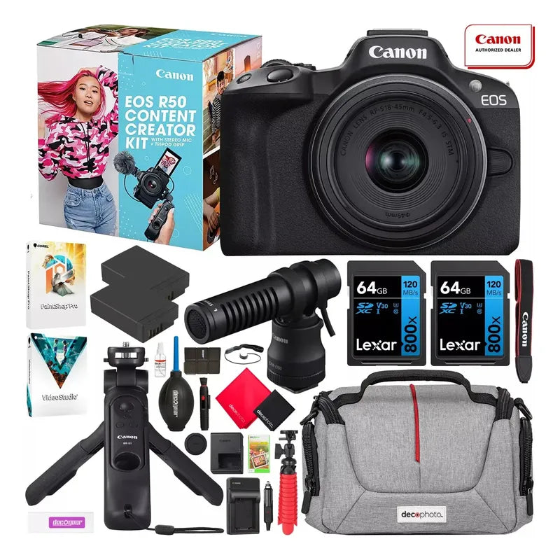 Cámara Canon Eos R50 Creator Kit + Tripo Grip Y Micrófono Negro