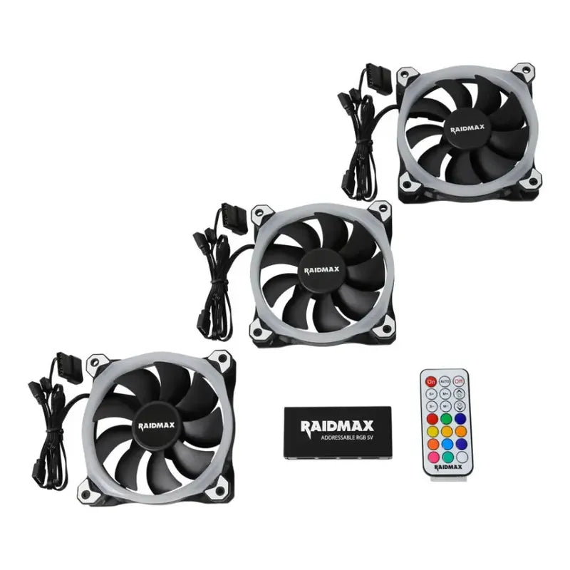 Tri-pack Fan Cooler Rgb Raidmax+ Hub Rgb 5v+control Remoto