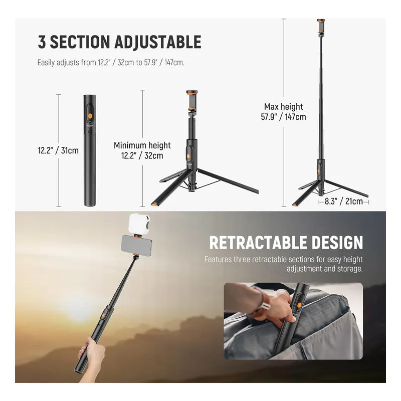 Neewer 57.9 Selfie Stick TriPod Compatible iPhone Android