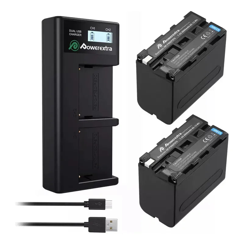 Kit De Baterias + Cargador Portatil Np-f970 8800mah Negro