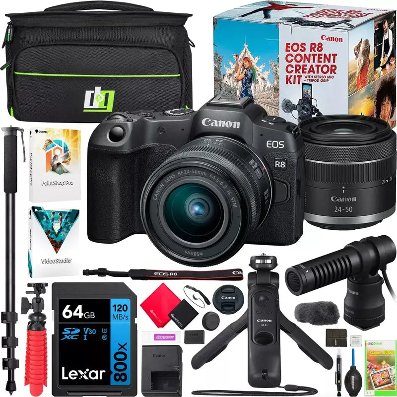 Camara Canon Eos R8 Kit Creator+ Lente 24-50 Mm+ Accesorios Negro