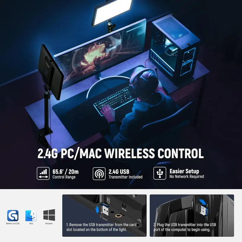 Neewer 25w 12.9 Luz Con Soporte Control 2.4g 2900-7000k Negro