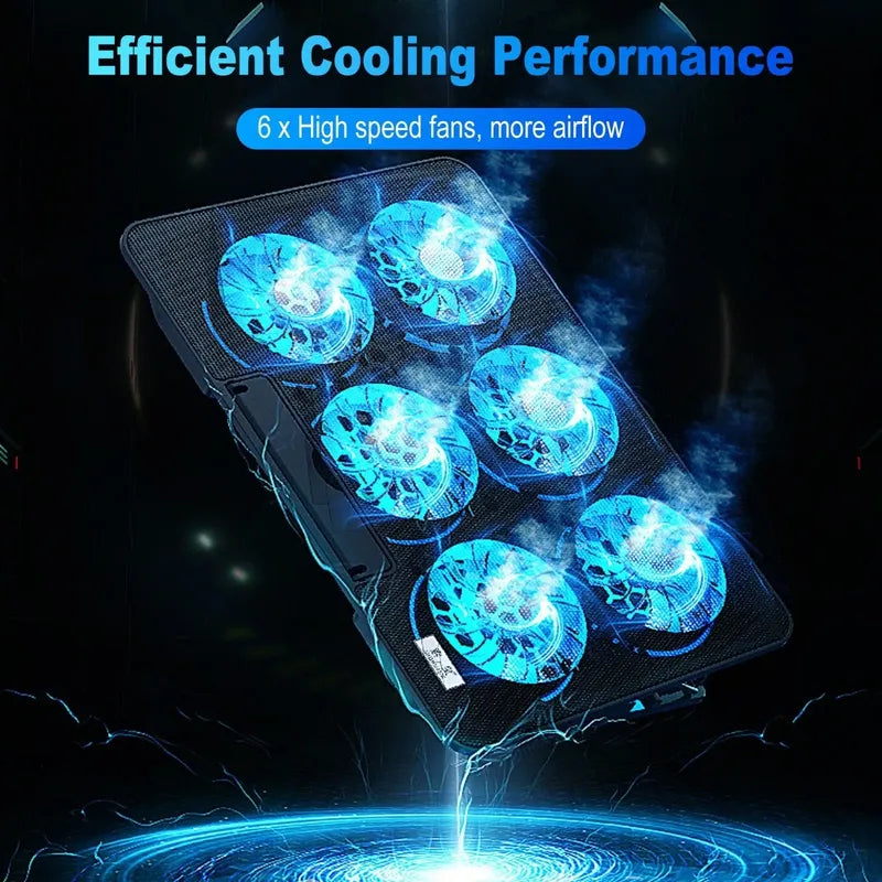 Base De Refrigeración Laptop Ventilador 6 Fan Blue Led Negro Azul