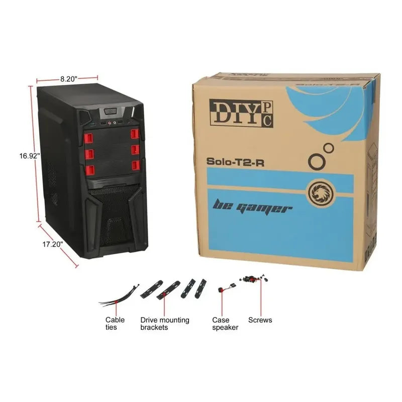 Chasis Case Diypc Solo-t2-r Black Usb 3.0 Atx Mid Tower 2fan