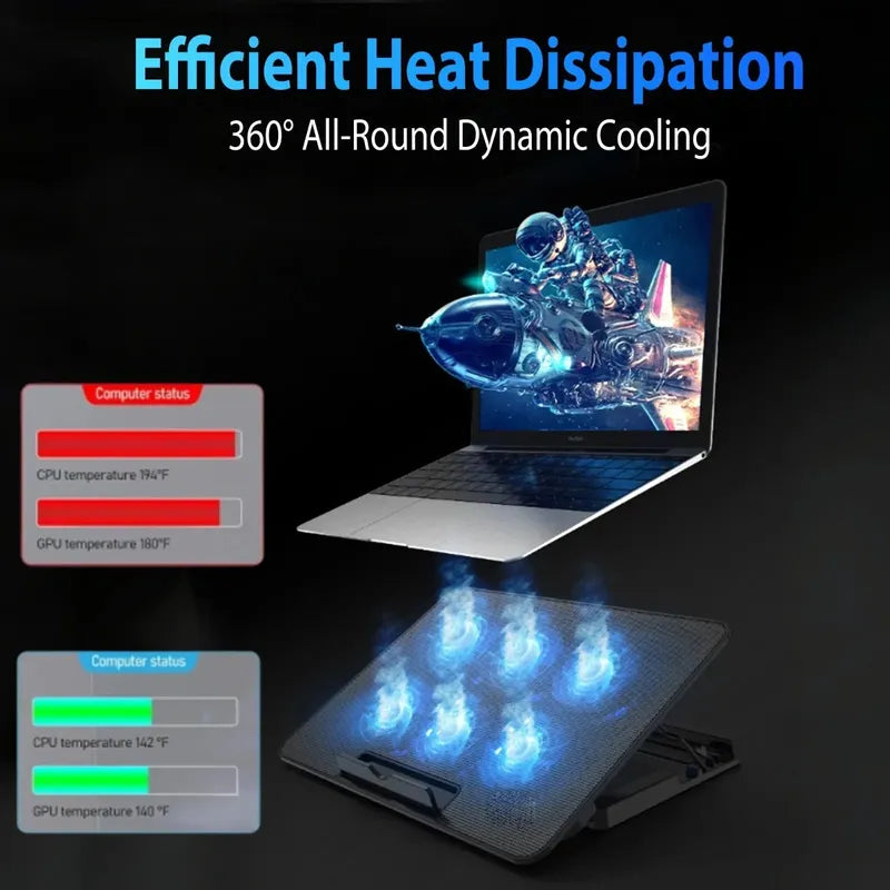 Base De Refrigeración Laptop Ventilador 6 Fan Blue Led Negro Azul